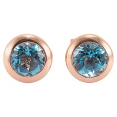 Effy 14K Rose Gold Bezel Set Blue Topaz Stud Earrings
