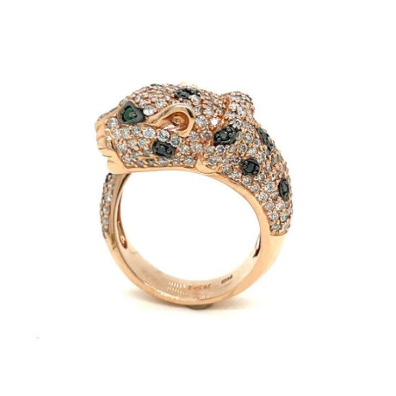 Effy 14K Rose Gold, schwarzer und weißer Diamant und Smaragd Panther Ring (Zeitgenössisch) im Angebot