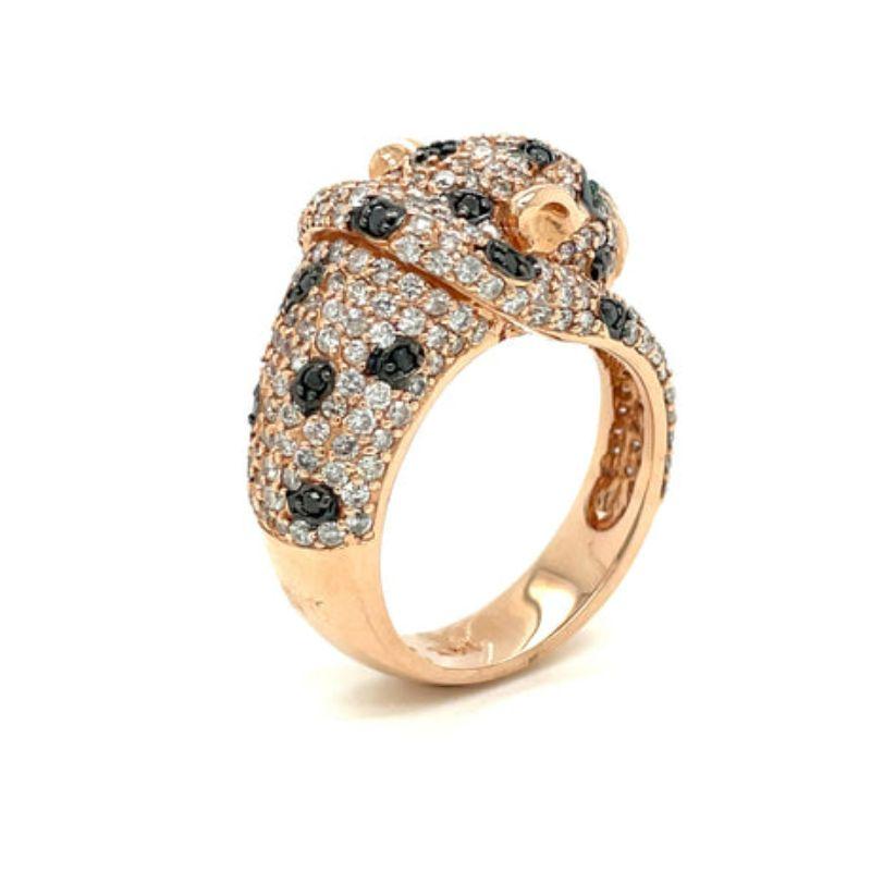 Effy 14K Rose Gold, schwarzer und weißer Diamant und Smaragd Panther Ring (Rundschliff) im Angebot