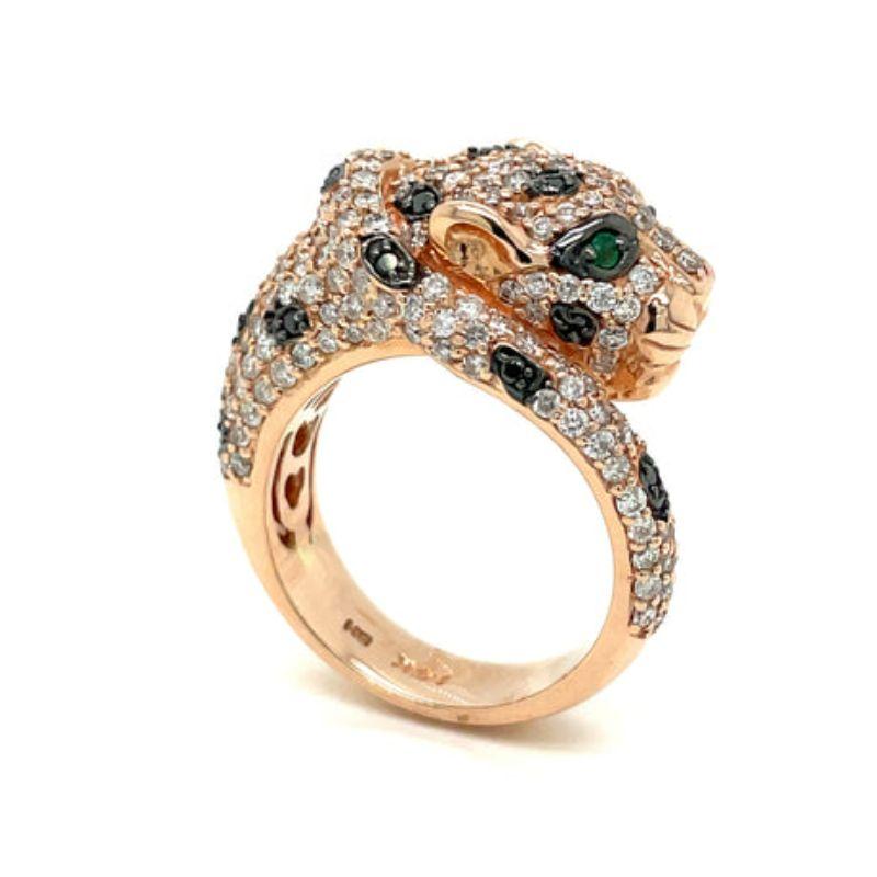 Effy 14K Rose Gold, schwarzer und weißer Diamant und Smaragd Panther Ring im Zustand „Neu“ im Angebot in Derby, NY