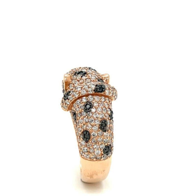 Effy Bague en or rose 14 carats, diamants noirs et blancs et émeraude Panthère Pour femmes en vente