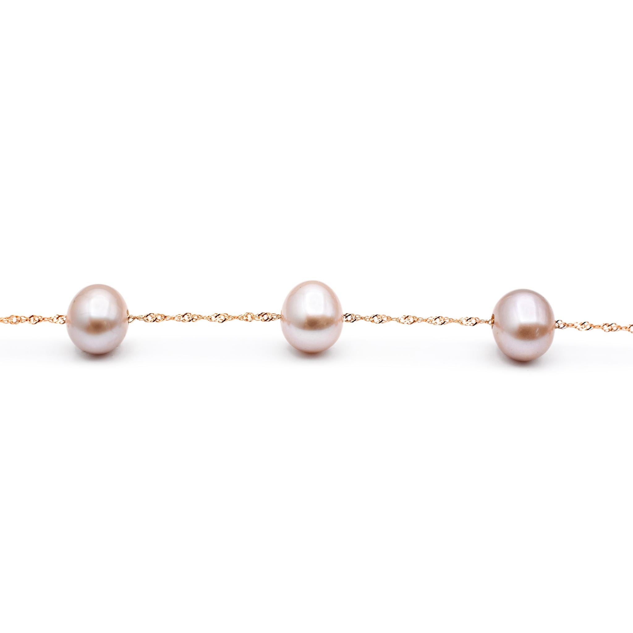 Effy 14K Rose Gold Cultured Fresh Water Pearl Bead Station Necklace In Excellent Condition For Sale In Houston, TX