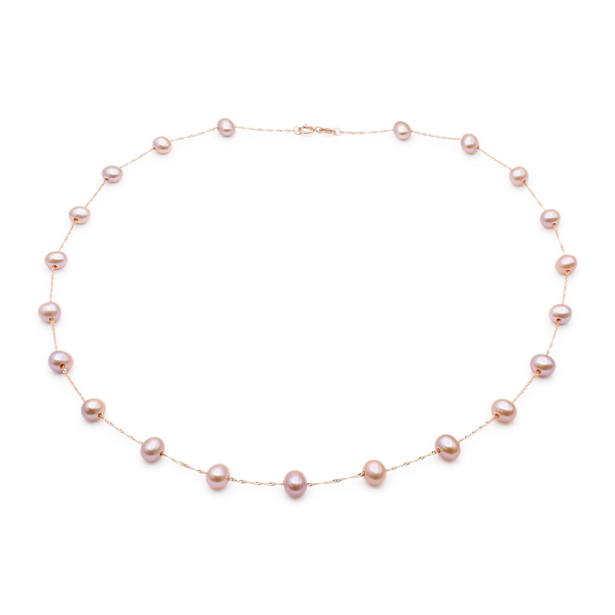 Effy 14K Rose Gold Cultured Fresh Water Pearl Bead Station Necklace For Sale 1