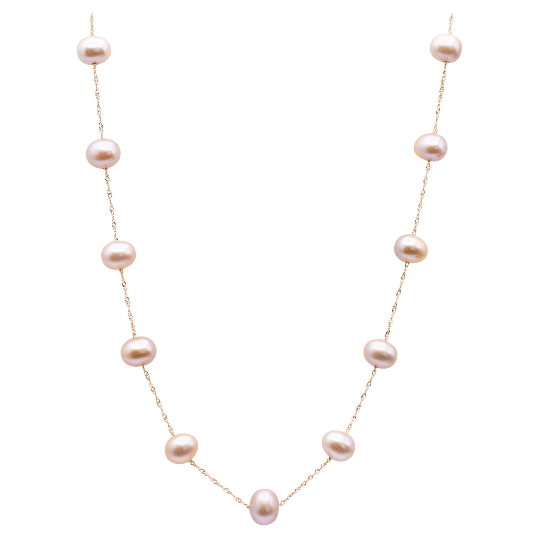 Effy 14K Rose Gold Cultured Fresh Water Pearl Bead Station Necklace For Sale