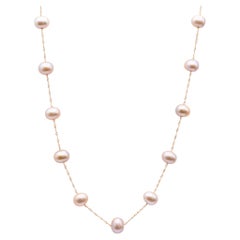 Used Effy 14K Rose Gold Cultured Fresh Water Pearl Bead Station Necklace