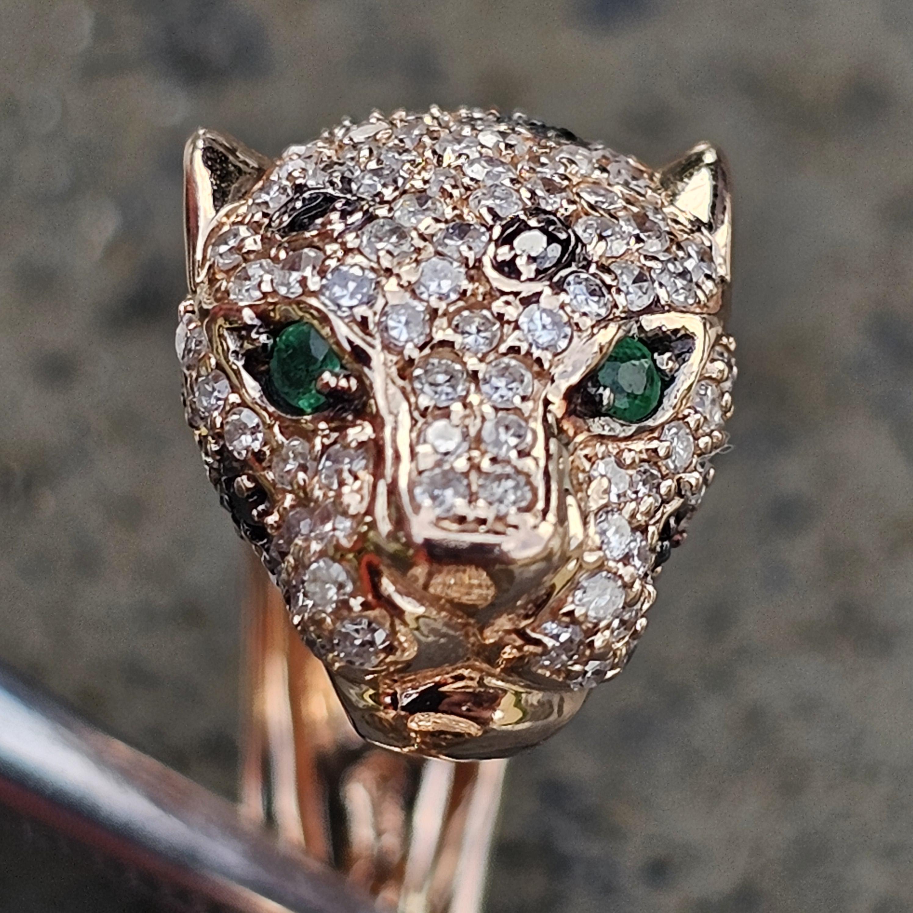 Effy Anillo Esmeralda Diamante Pantera Doble Dedo Oro Rosa 14k sz 7 en venta 5