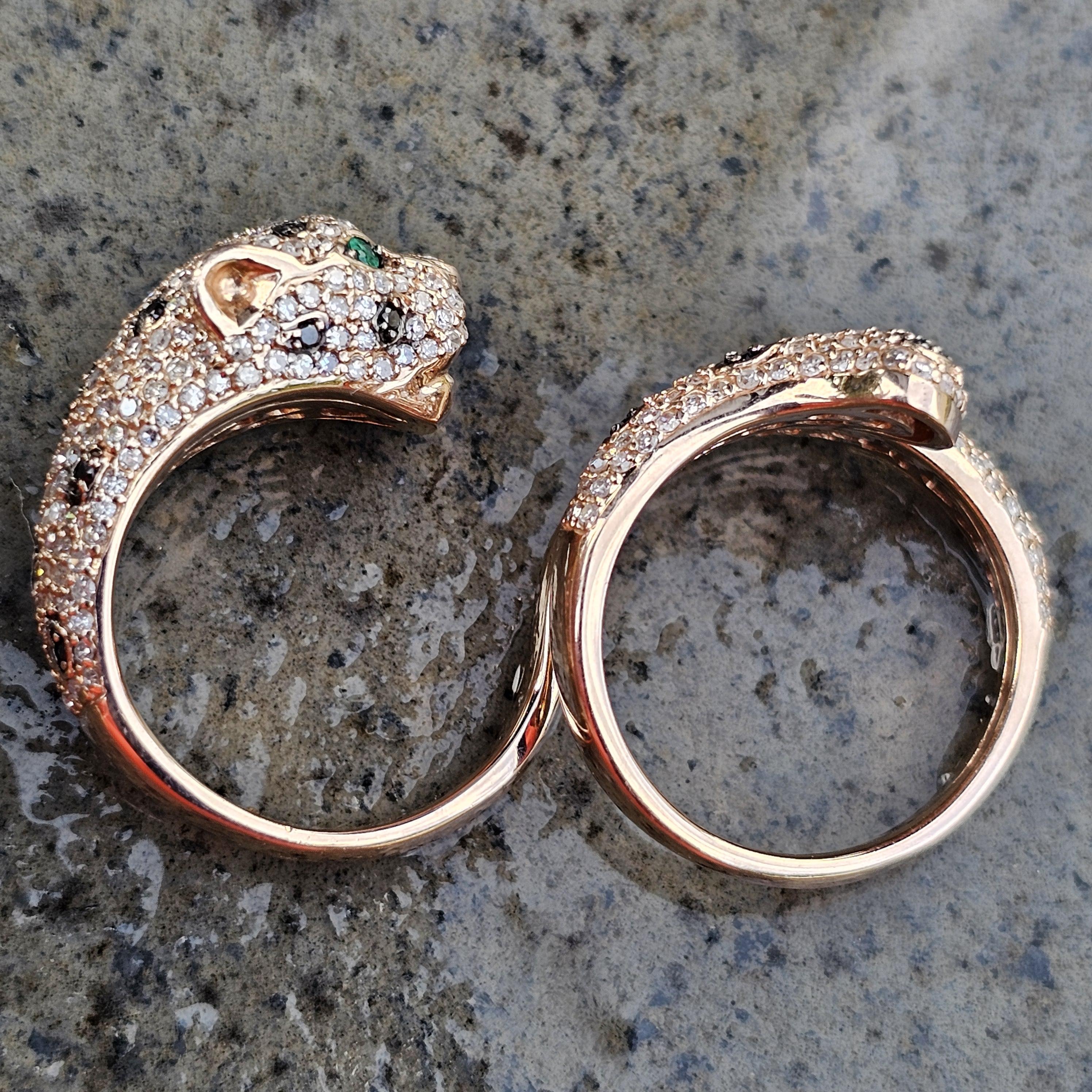 Effy Anillo Esmeralda Diamante Pantera Doble Dedo Oro Rosa 14k sz 7 en venta 6