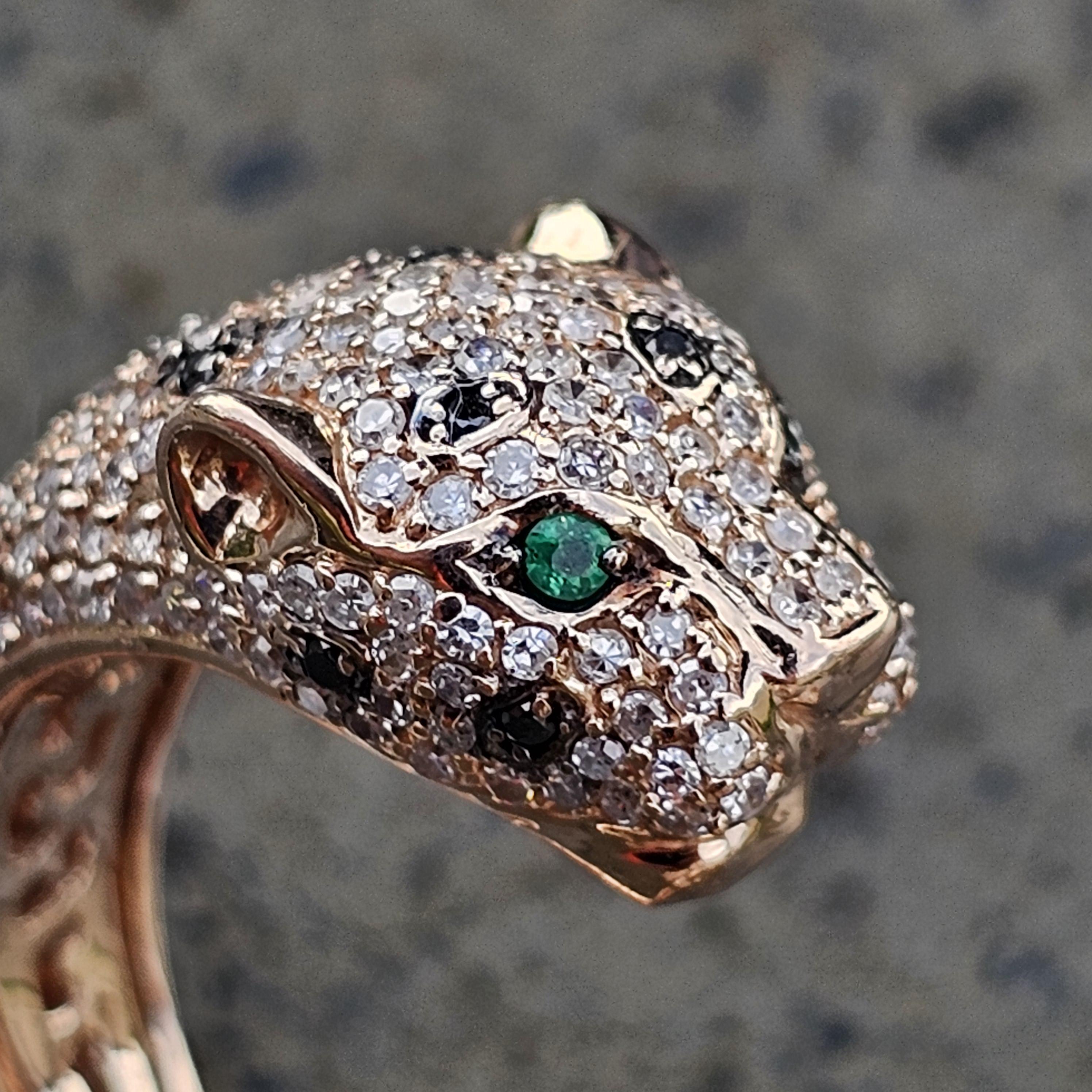 Effy Anillo Esmeralda Diamante Pantera Doble Dedo Oro Rosa 14k sz 7 en venta 7