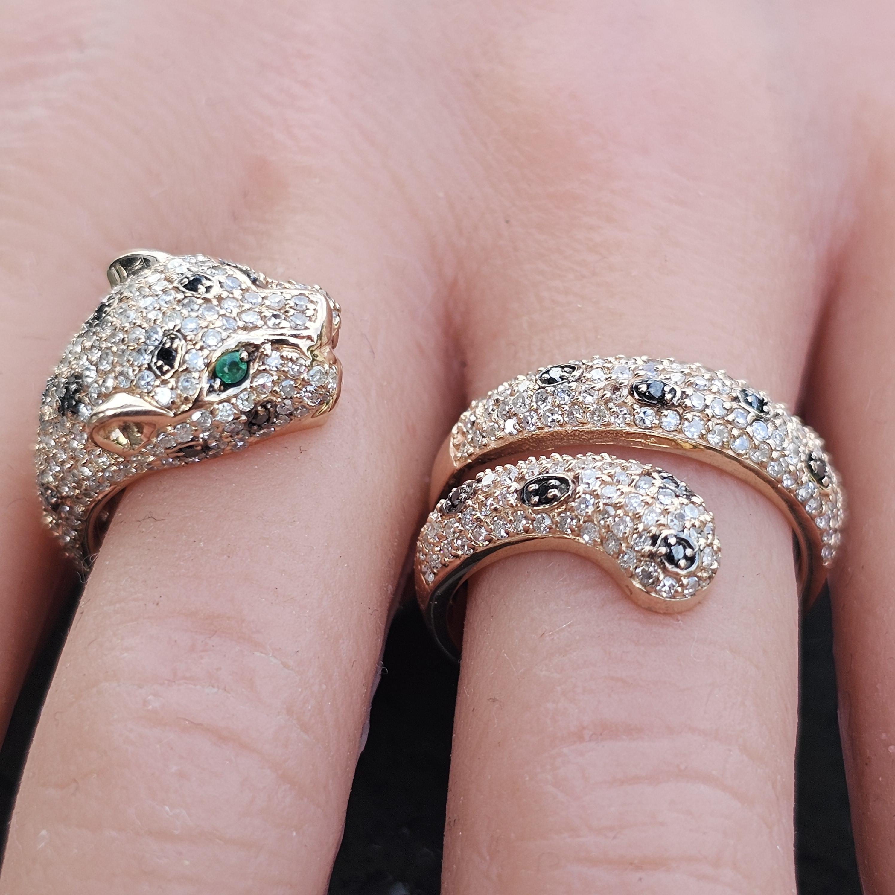 Effy Anillo Esmeralda Diamante Pantera Doble Dedo Oro Rosa 14k sz 7 Corte único en venta