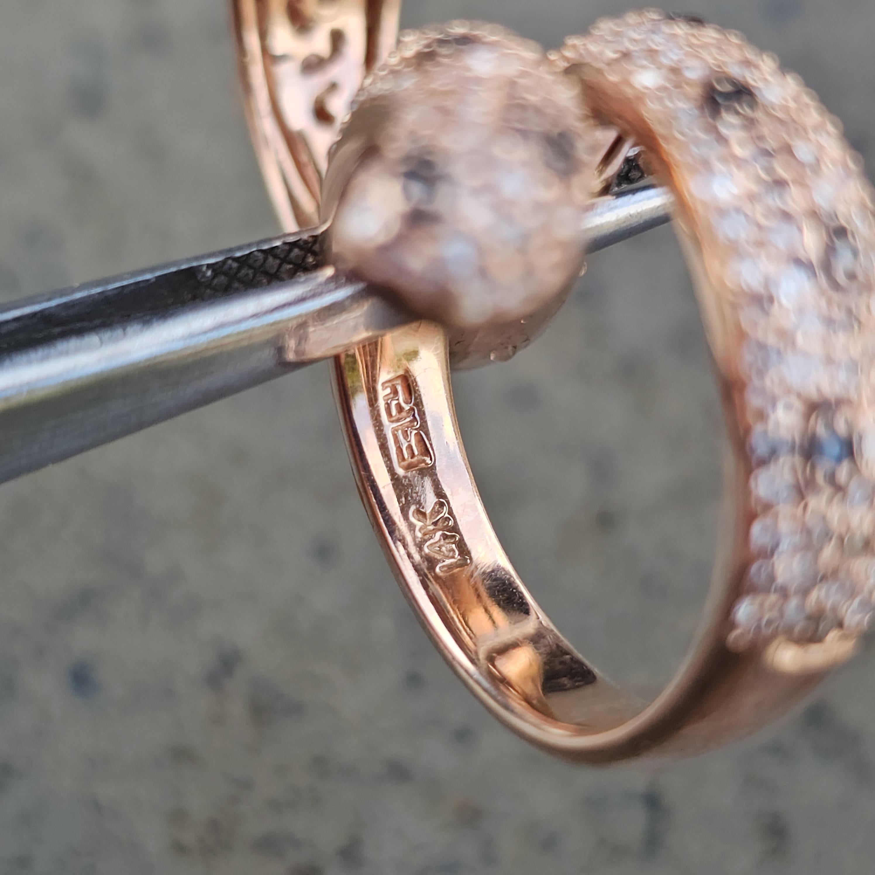 Effy Anillo Esmeralda Diamante Pantera Doble Dedo Oro Rosa 14k sz 7 en venta 1