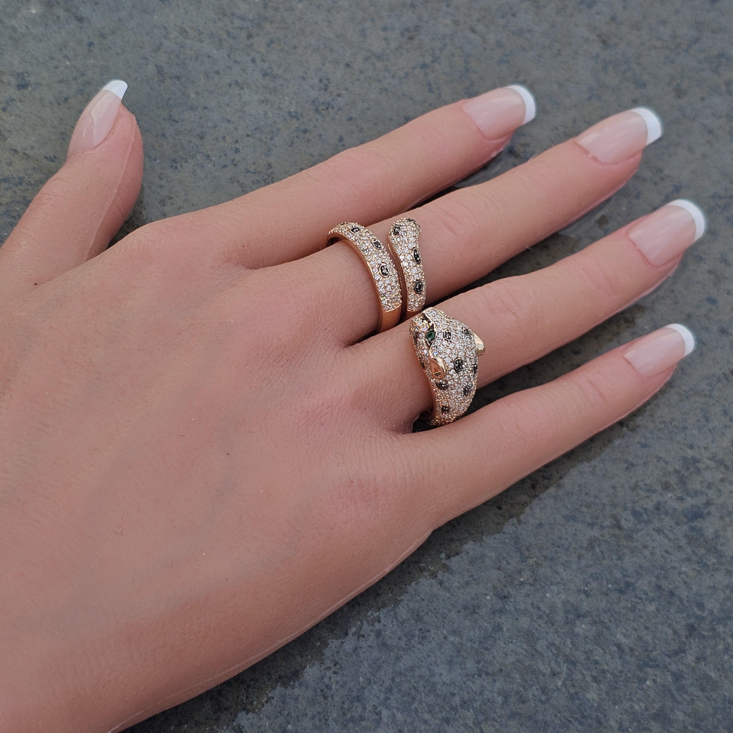 Effy Anillo Esmeralda Diamante Pantera Doble Dedo Oro Rosa 14k sz 7 en venta 3