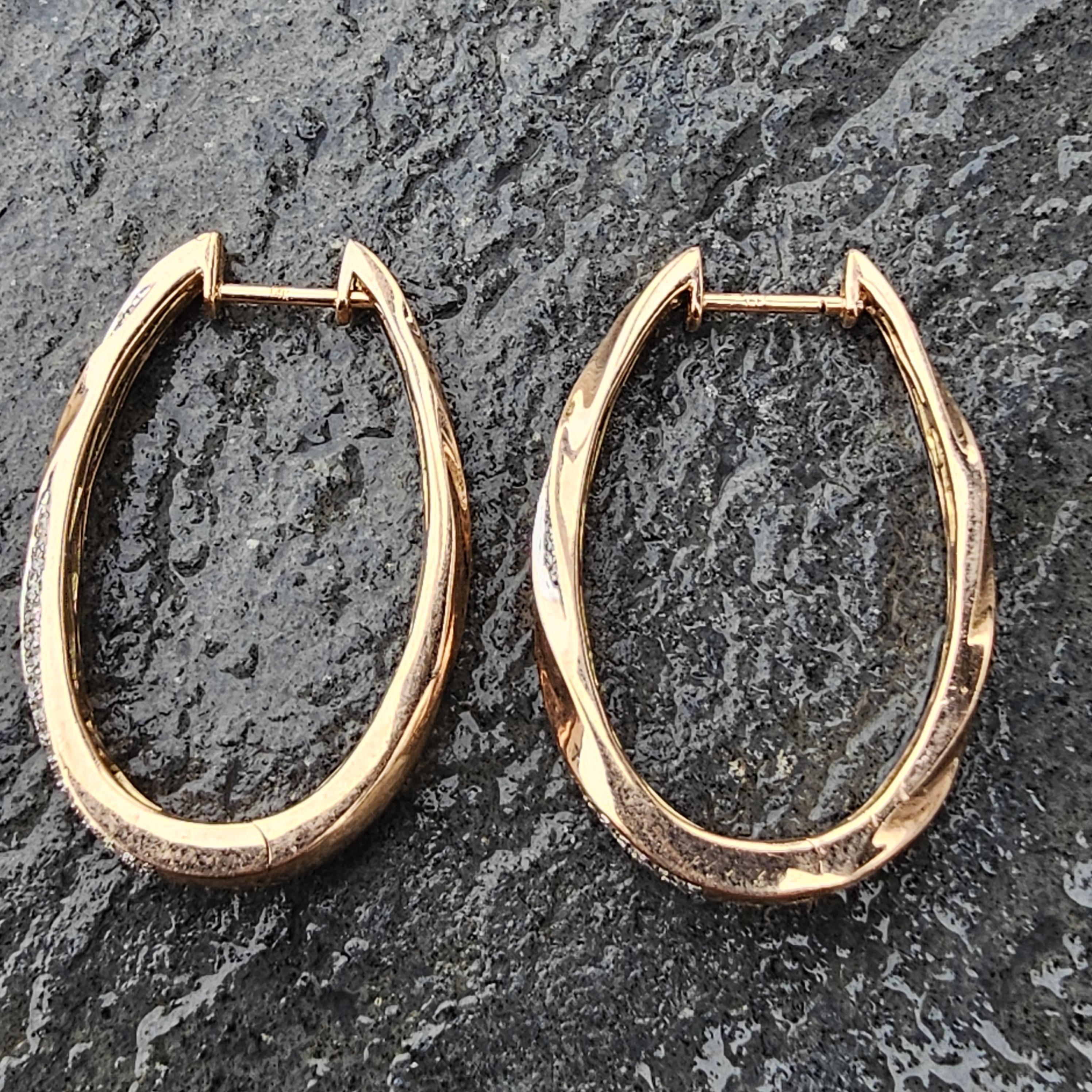 Taglio rotondo Effy, orecchini a cerchio in oro rosa 14k con diamanti a tortiglione 9,4g .38ct in vendita