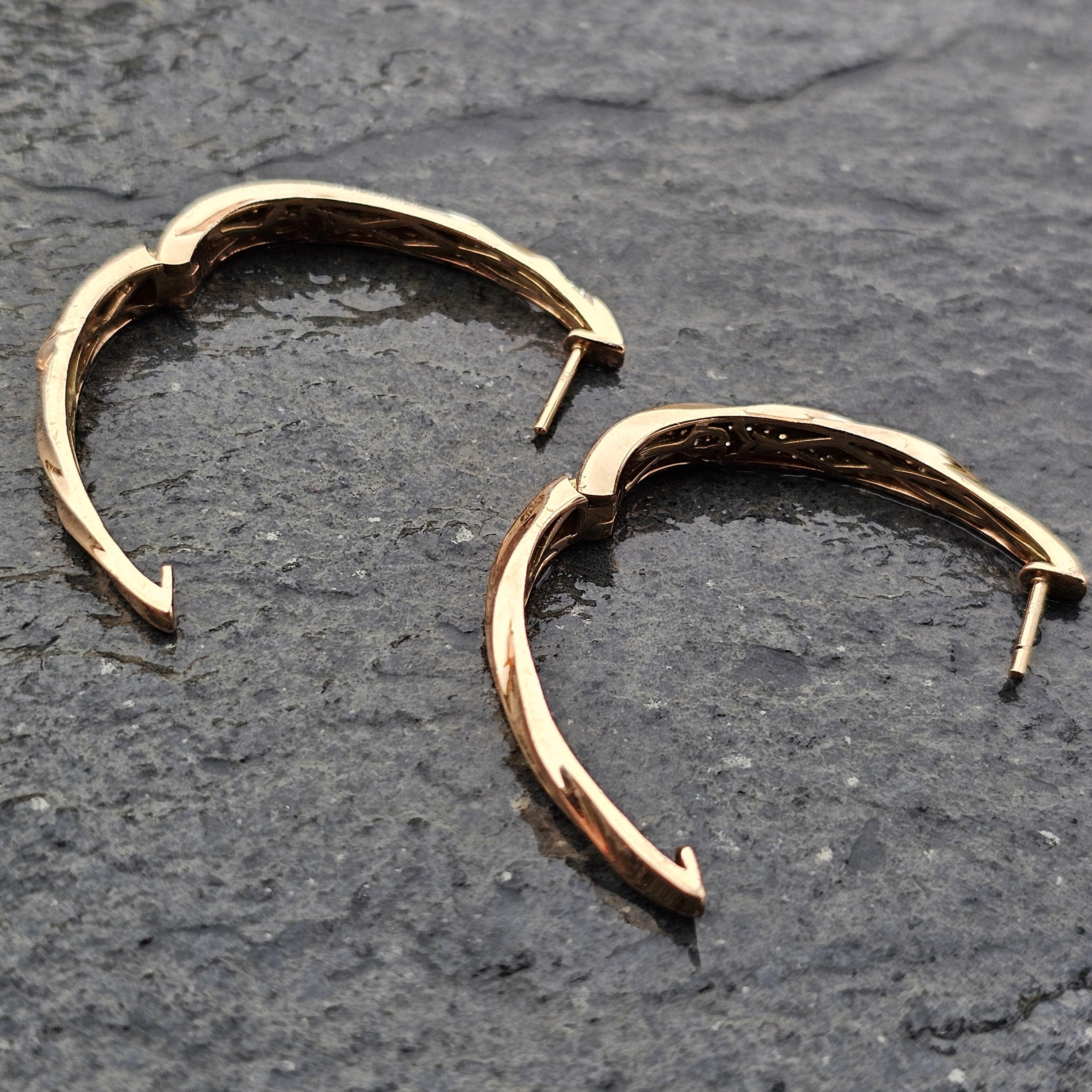 Effy, orecchini a cerchio in oro rosa 14k con diamanti a tortiglione 9,4g .38ct In condizioni buone in vendita a Northbrook, IL