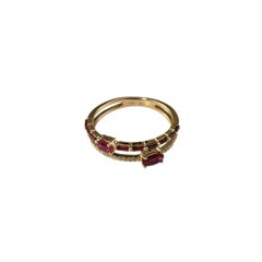 Effy 14K Rose Gold Ruby and Diamond Double Row Ring Size 7 #23303
