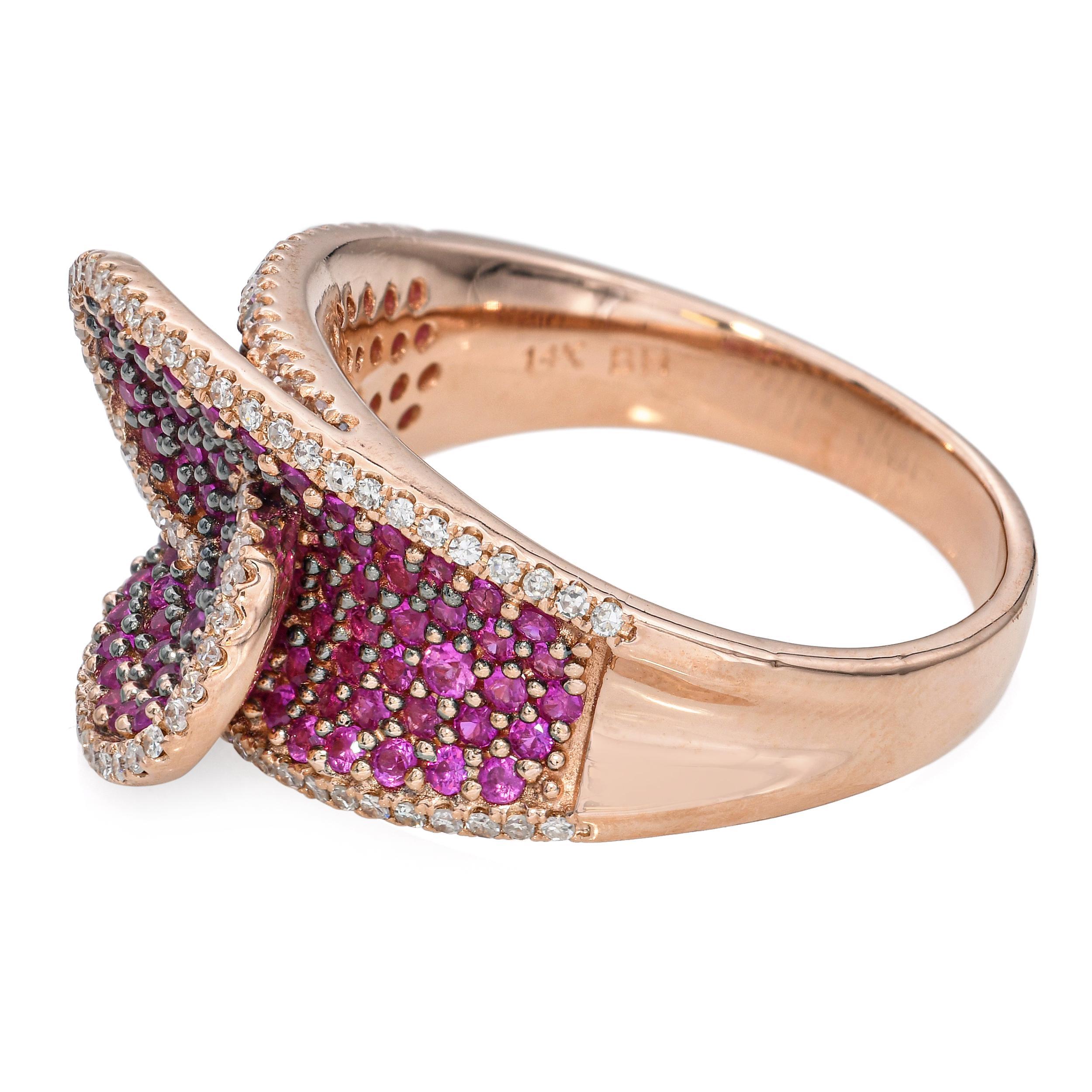 Effy 14k Rose Gold Ruby and Diamond Pave Swirl Ring In Good Condition For Sale In New York, NY