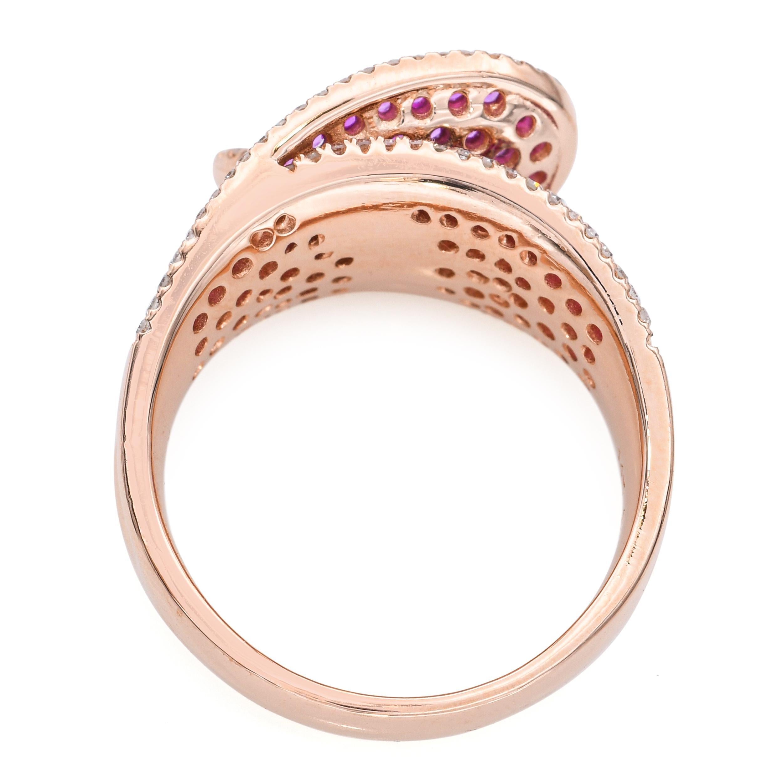 Women's Effy 14k Rose Gold Ruby and Diamond Pave Swirl Ring For Sale