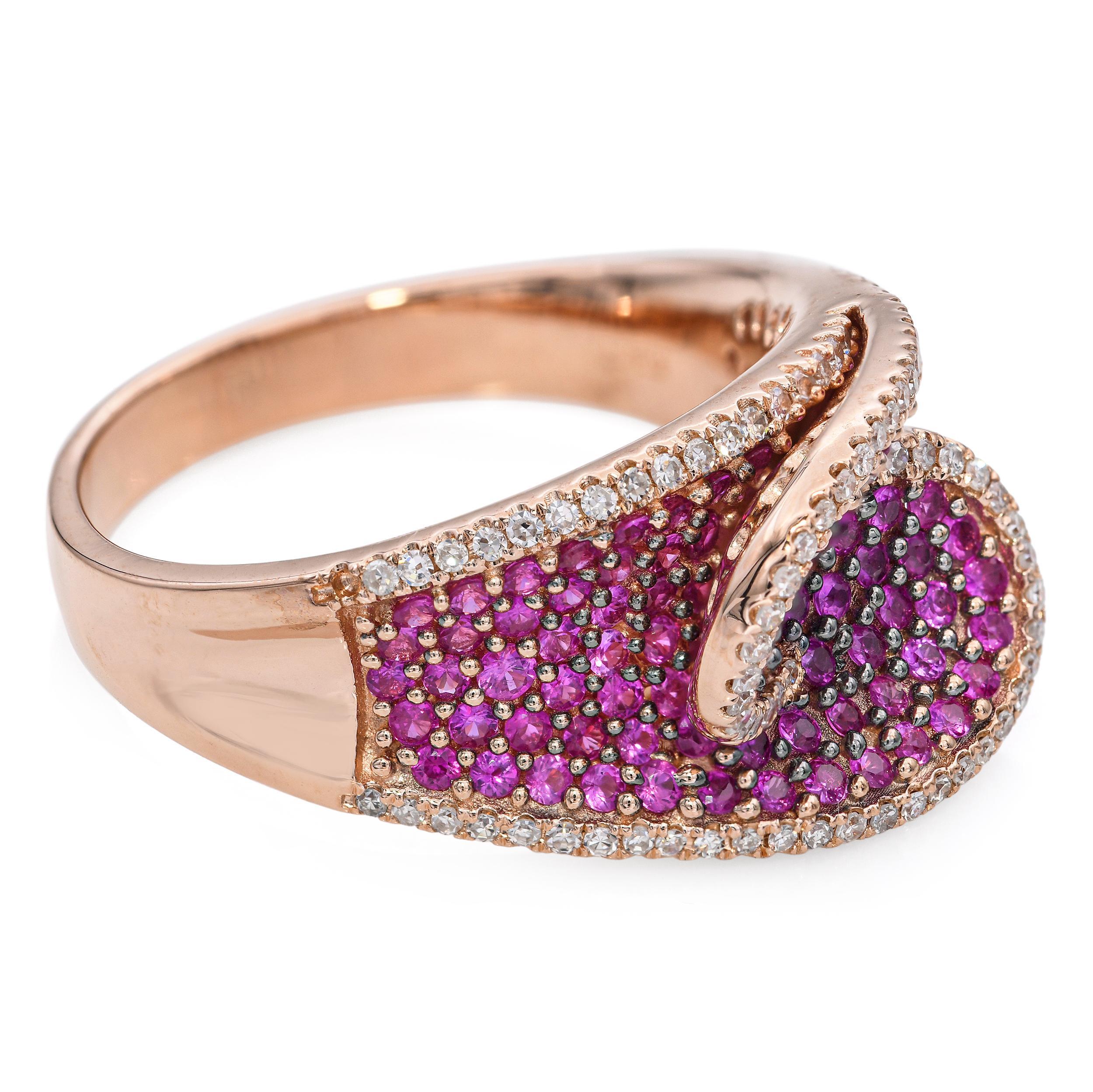 Effy 14k Rose Gold Ruby and Diamond Pave Swirl Ring For Sale 1