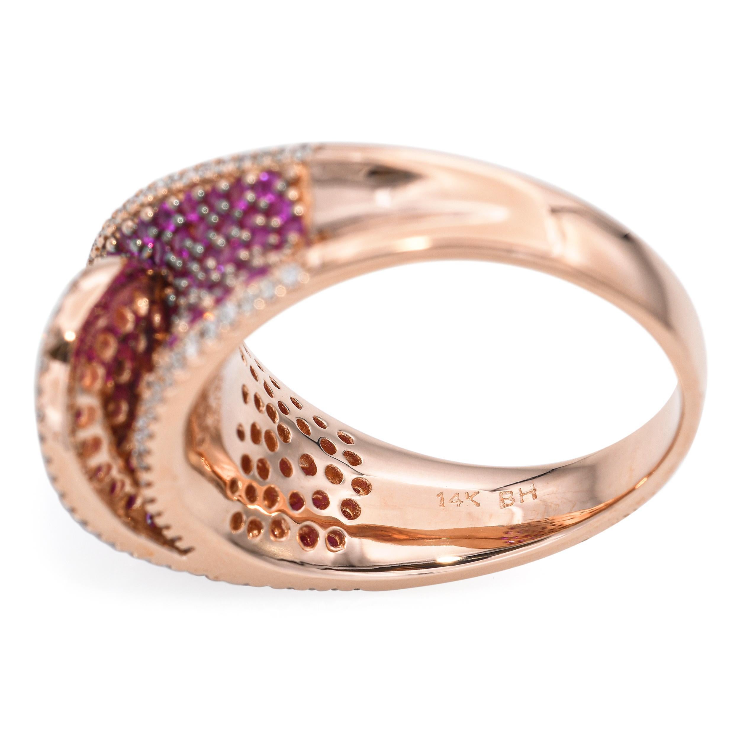 Effy 14k Rose Gold Ruby and Diamond Pave Swirl Ring For Sale 2