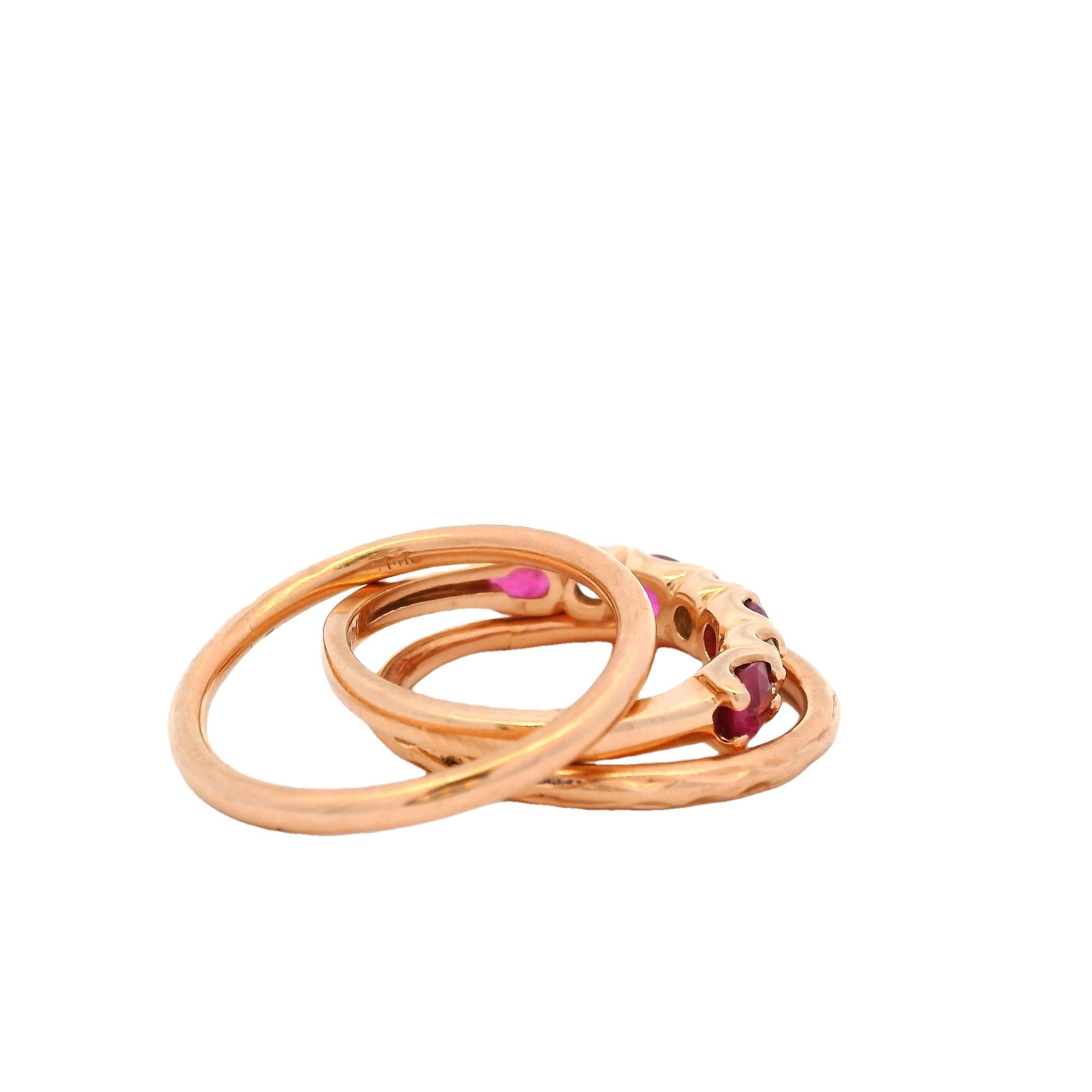 EFFY 14K Rose Gold Rubin & Diamant Ring mit zwei stapelbaren Ringen im Zustand „Hervorragend“ im Angebot in Miami, FL