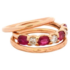 EFFY 14K Rose Gold Rubin & Diamant Ring mit zwei stapelbaren Ringen