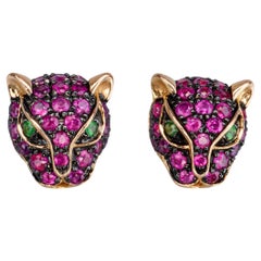 Effy 14k Rose Gold Ruby & Emerald Panther Stud Earrings
