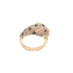 Effy 14k Rose & Yellow Gold Emerald & Pave Diamond Panther Wrap Band Ring (Bague à bracelet panthère en or rose et jaune 14k)