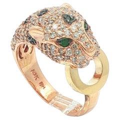 Effy 14k Rose & Yellow Gold Emerald & Pave Diamond Panther Wrap Band Ring (Bague à bracelet panthère en or rose et jaune 14k)
