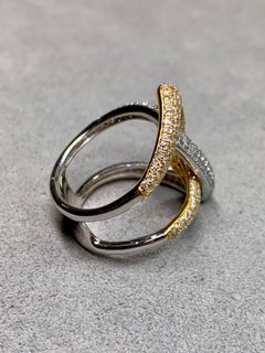 Effy 14K Two Tone Large Interlocking Diamond Ring Sz 6.75