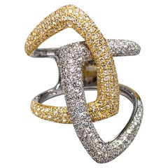 Effy 14K Two Tone Large Interlocking Diamond Ring Sz 6.75