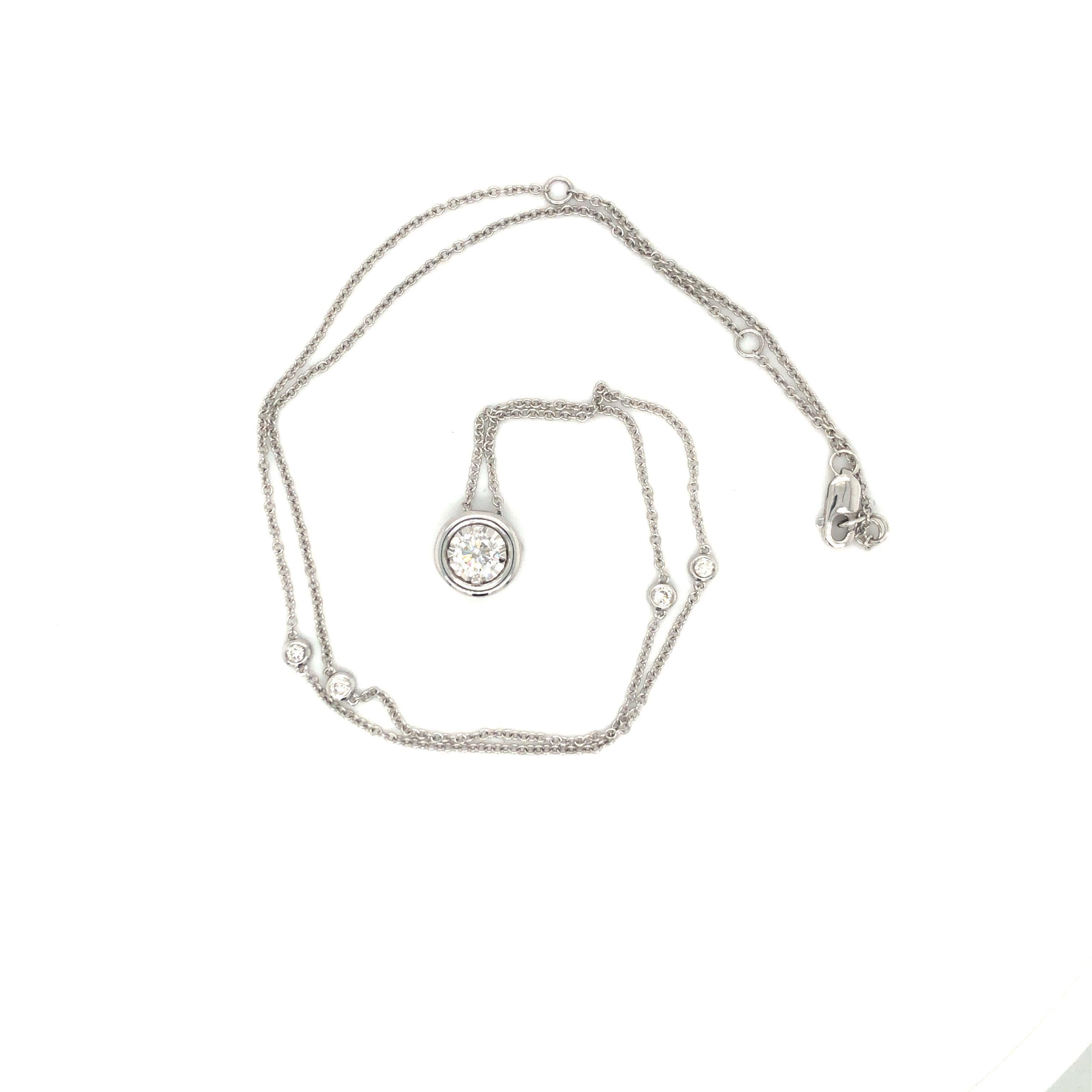 Effy 14 Karat Gold 0.50 Carat Bezel Diamond Station Necklace Adjustable Length In Excellent Condition In Guilford, CT