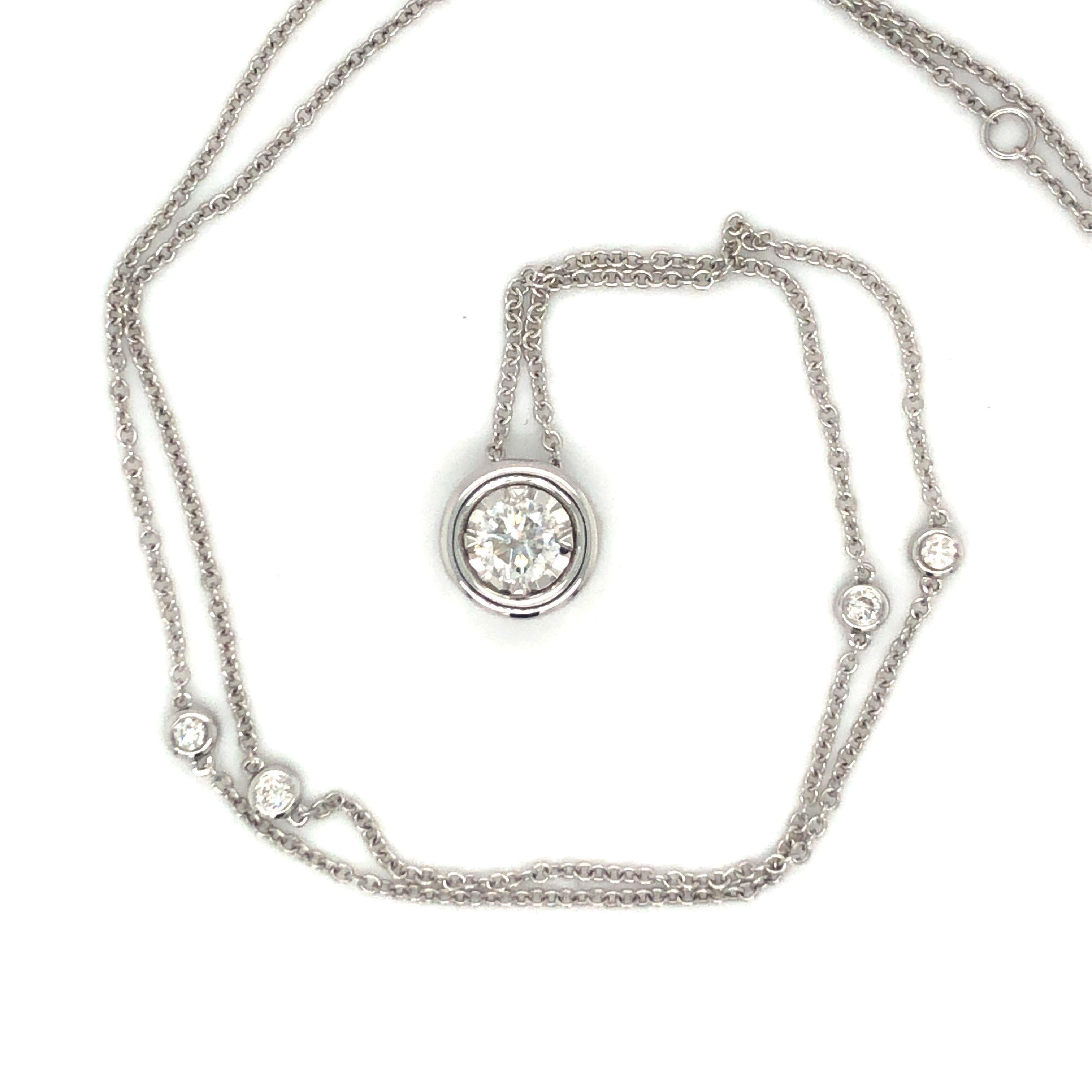 Effy 14 Karat Gold 0.50 Carat Bezel Diamond Station Necklace Adjustable Length 1