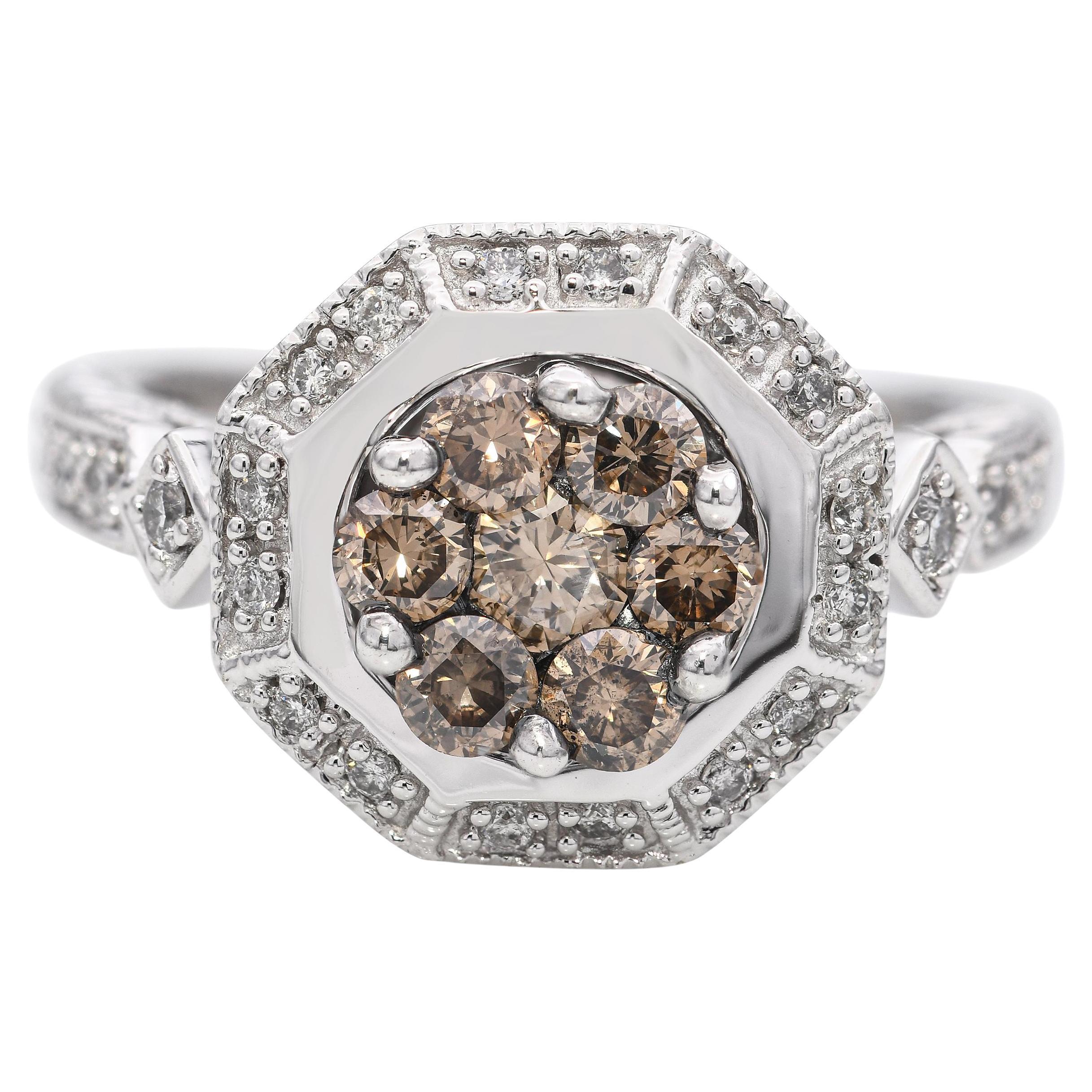 EFFY 14k White Gold 0.95tcw Colored Diamond Cluster Ring For Sale