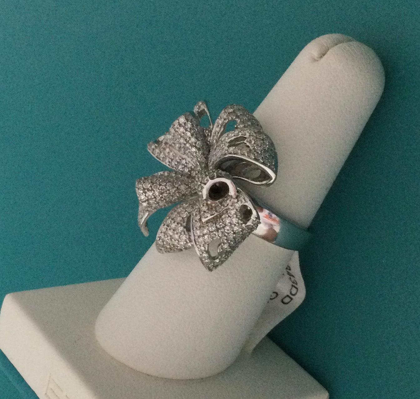 Artisan EFFY 14K White Gold 1.55 Carat Diamond Fashion Statement Ring Flower Bow New For Sale
