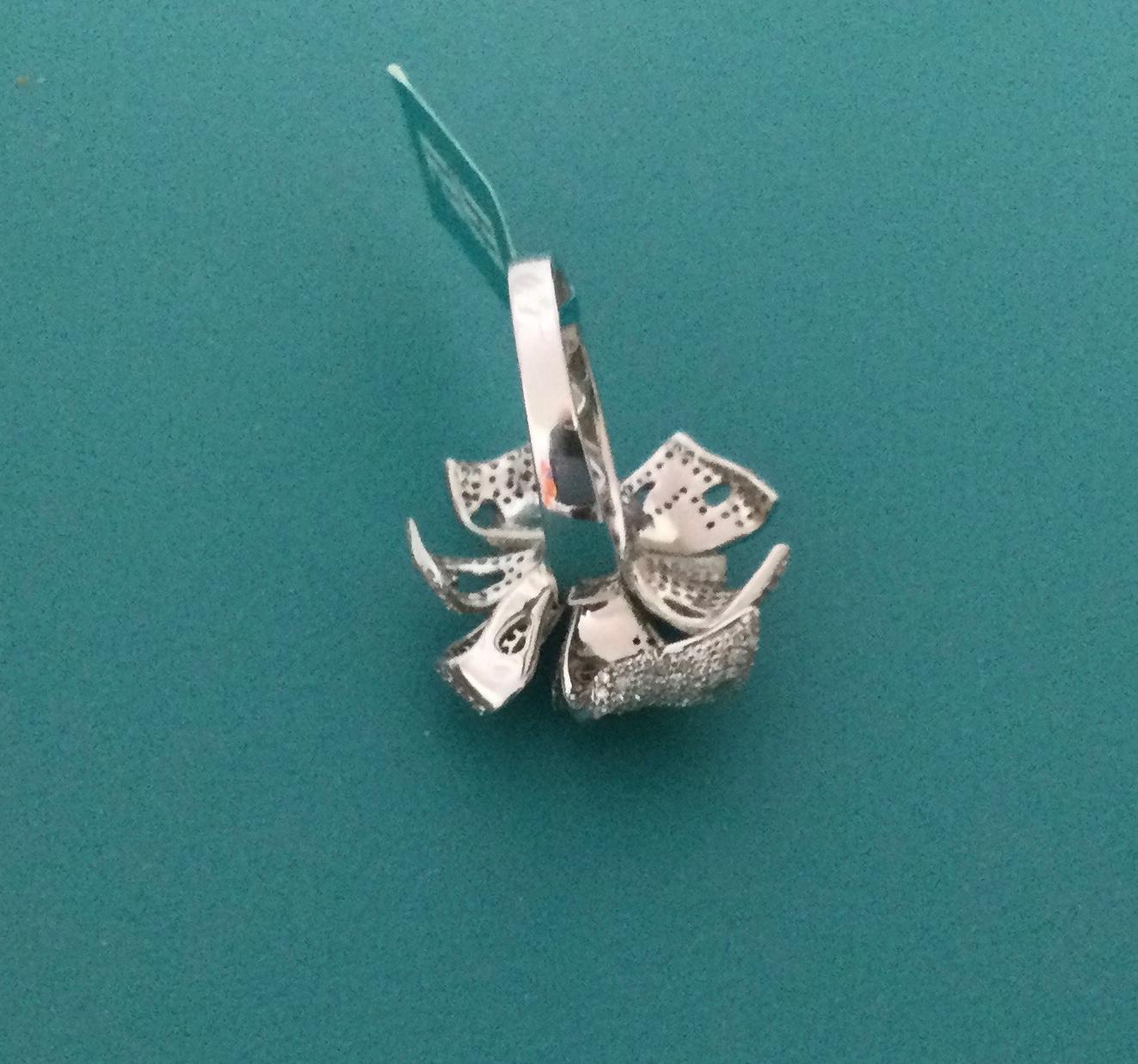 EFFY 14K White Gold 1.55 Carat Diamond Fashion Statement Ring Flower Bow New For Sale 1