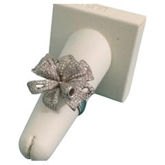 EFFY 14K White Gold 1.55 Carat Diamond Fashion Statement Ring Flower Bow New