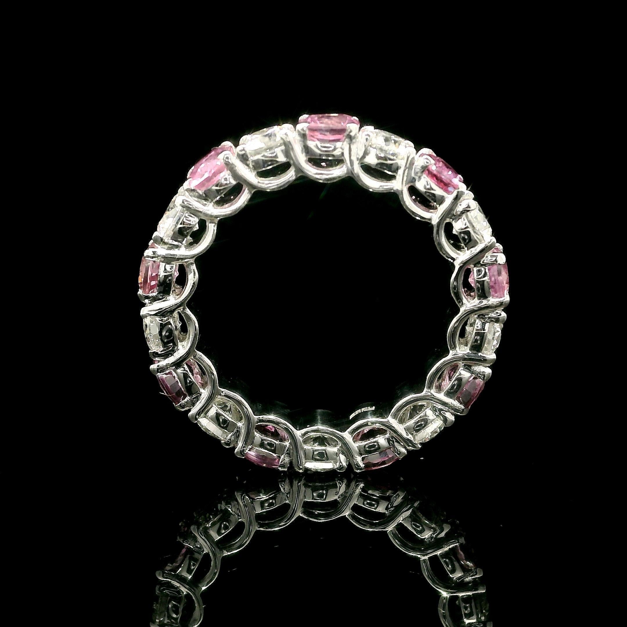 --Stone(s):--
(9) Natural Genuine Sapphire - Round Brilliant Cut - Prong Set - Vivid Pink Color - 3ctw (approx.)
(9) Natural Genuine Diamonds - Round Brilliant Cut - Prong Set - G/H Color - SI1-I1 Clarity - 2.25ctw (approx.)
Total Carat Weight: 5.25