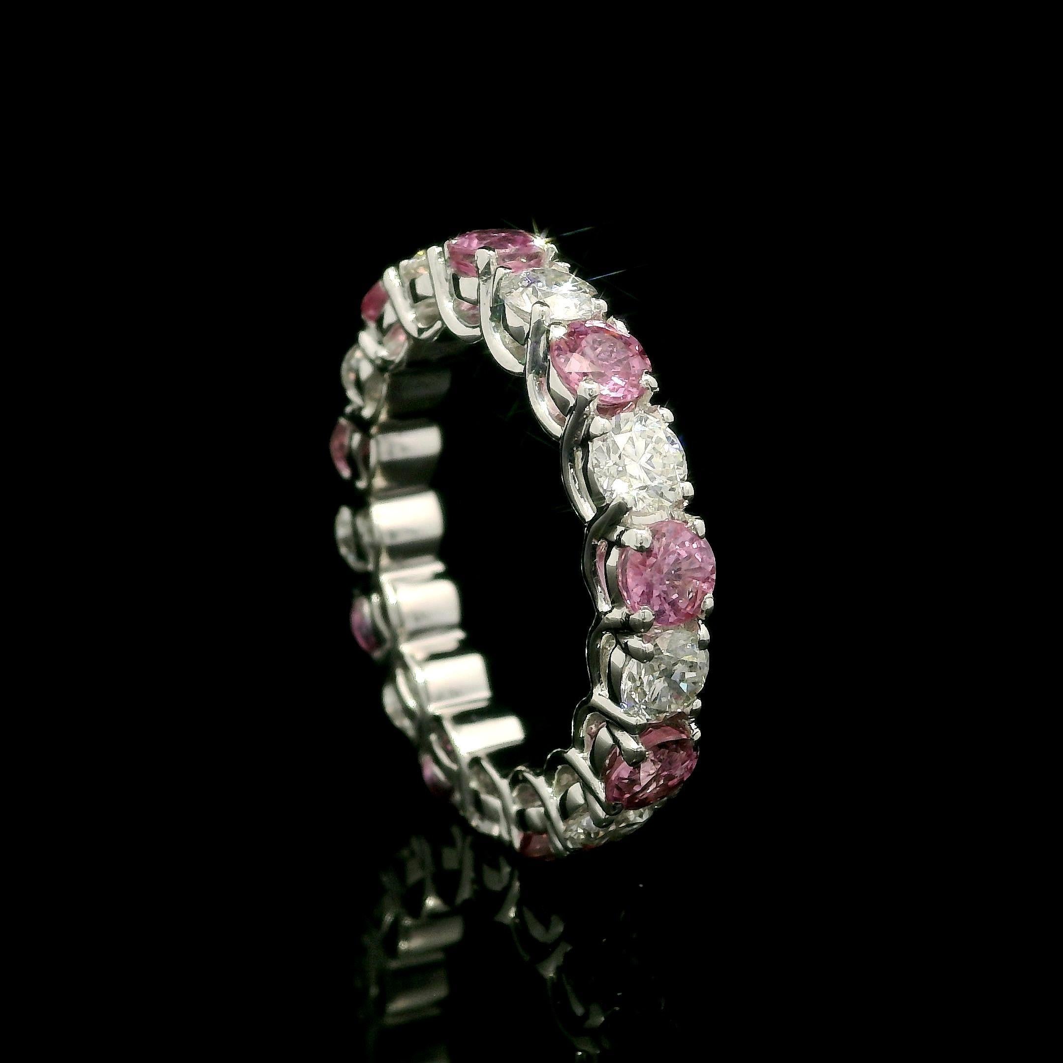 Brilliant Cut Effy 14k White Gold Alternating 5.25ctw Pink Sapphire Diamond Eternity Band Ring For Sale
