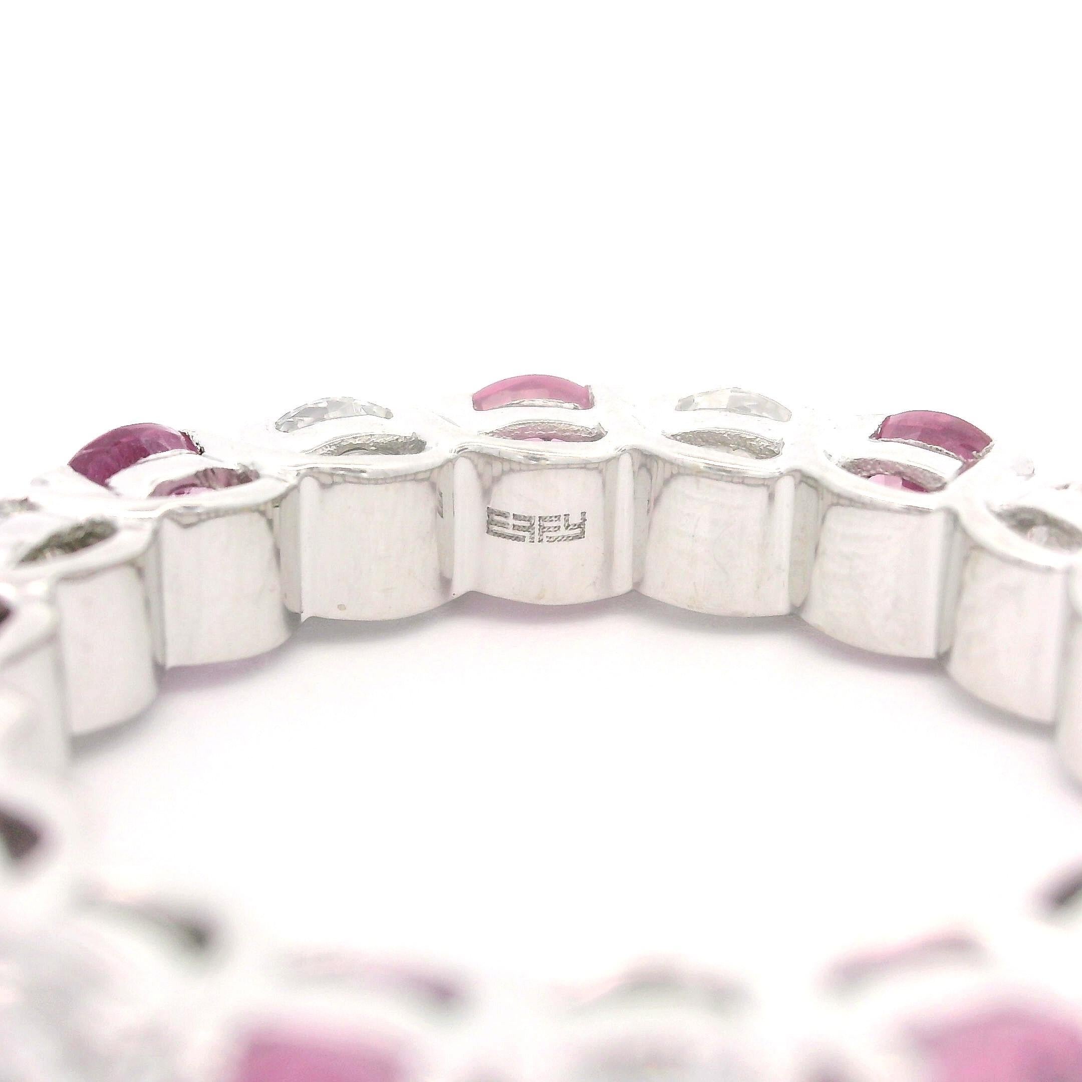 Effy 14k White Gold Alternating 5.25ctw Pink Sapphire Diamond Eternity Band Ring In Excellent Condition For Sale In Montclair, NJ