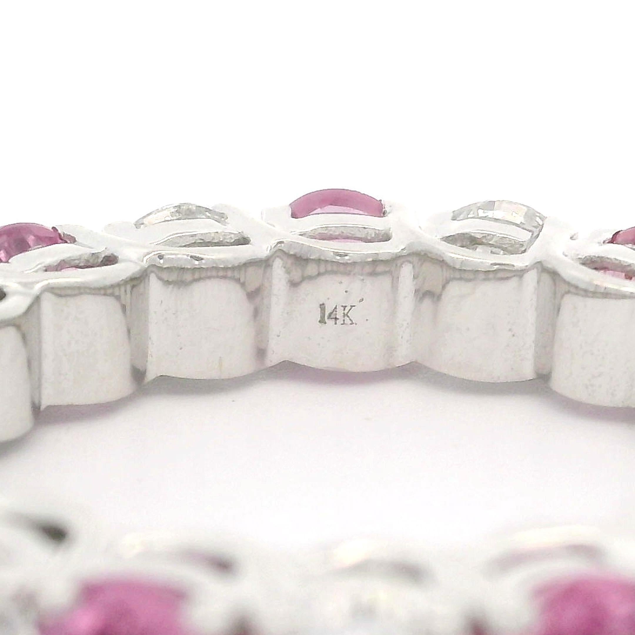 Women's Effy 14k White Gold Alternating 5.25ctw Pink Sapphire Diamond Eternity Band Ring For Sale
