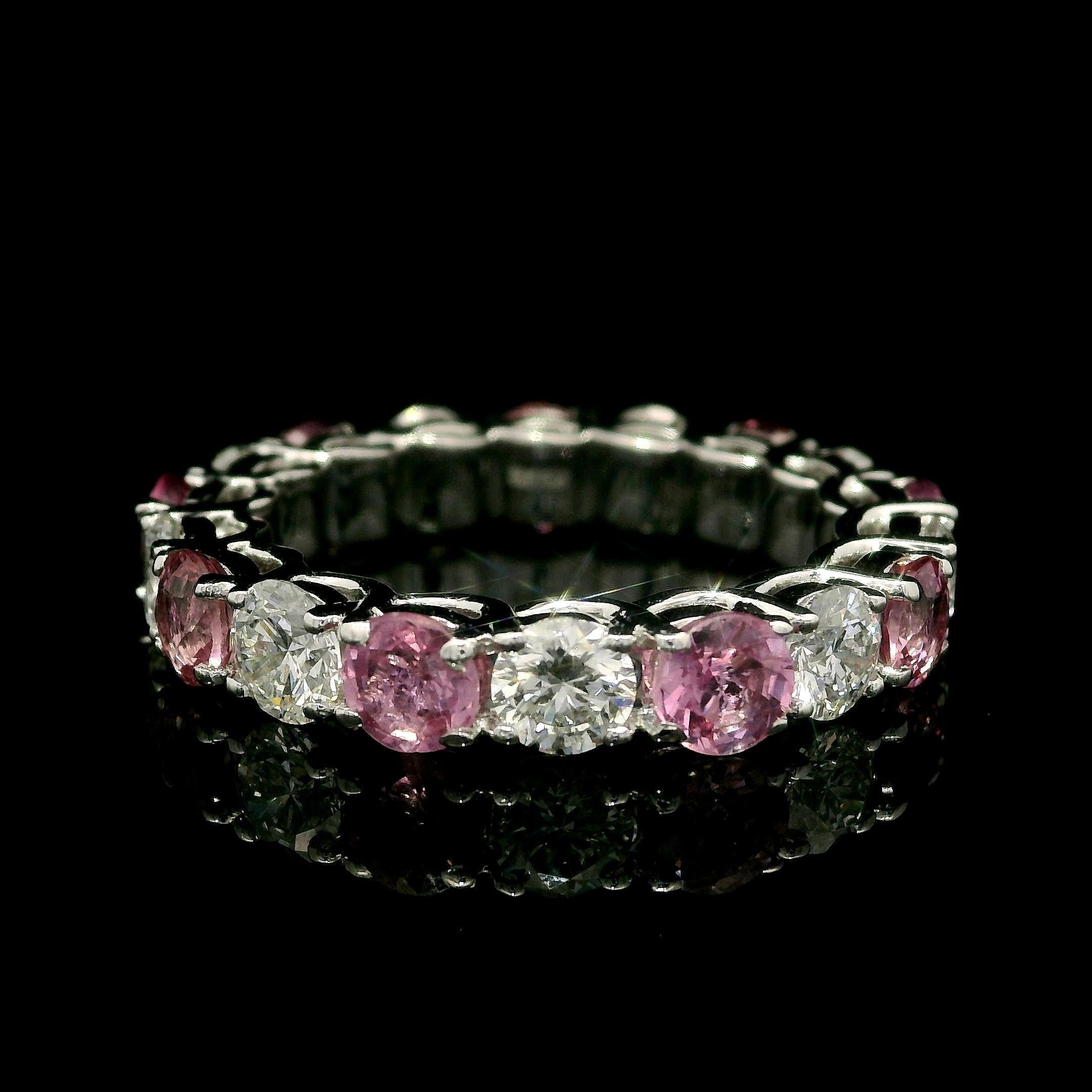 Effy 14k White Gold Alternating 5.25ctw Pink Sapphire Diamond Eternity Band Ring For Sale 2