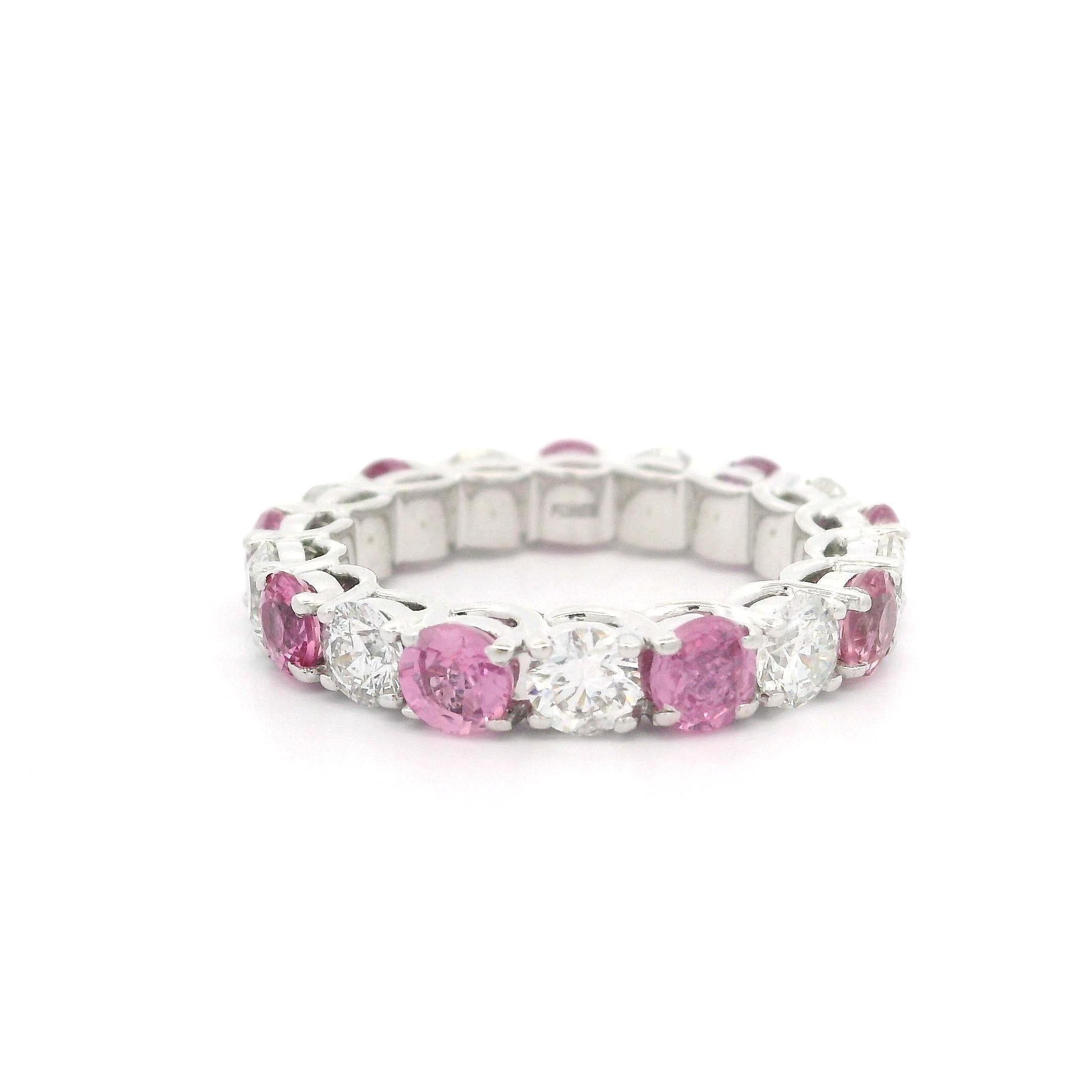 Effy 14k White Gold Alternating 5.25ctw Pink Sapphire Diamond Eternity Band Ring For Sale 3
