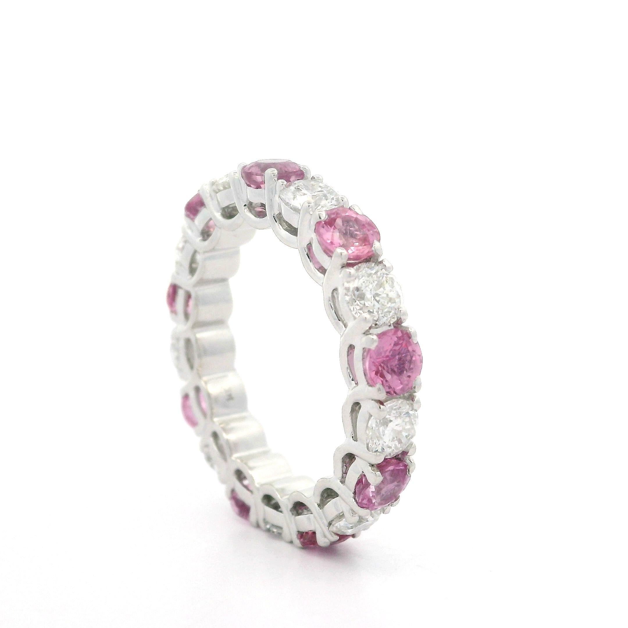 Effy 14k White Gold Alternating 5.25ctw Pink Sapphire Diamond Eternity Band Ring For Sale 4