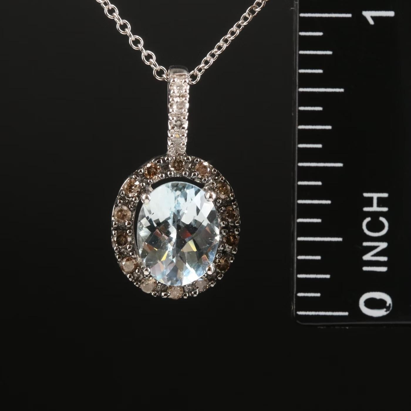 Effy 14K White Gold Aquamarine and Diamond Pendant, 2.5 TCW In New Condition For Sale In Rancho Mirage, CA