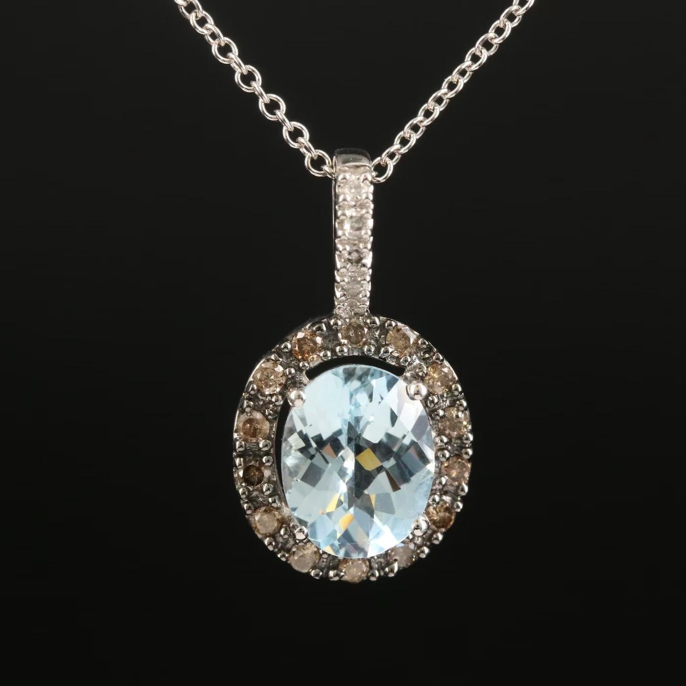 Effy 14K White Gold Aquamarine and Diamond Pendant, 2.5 TCW For Sale