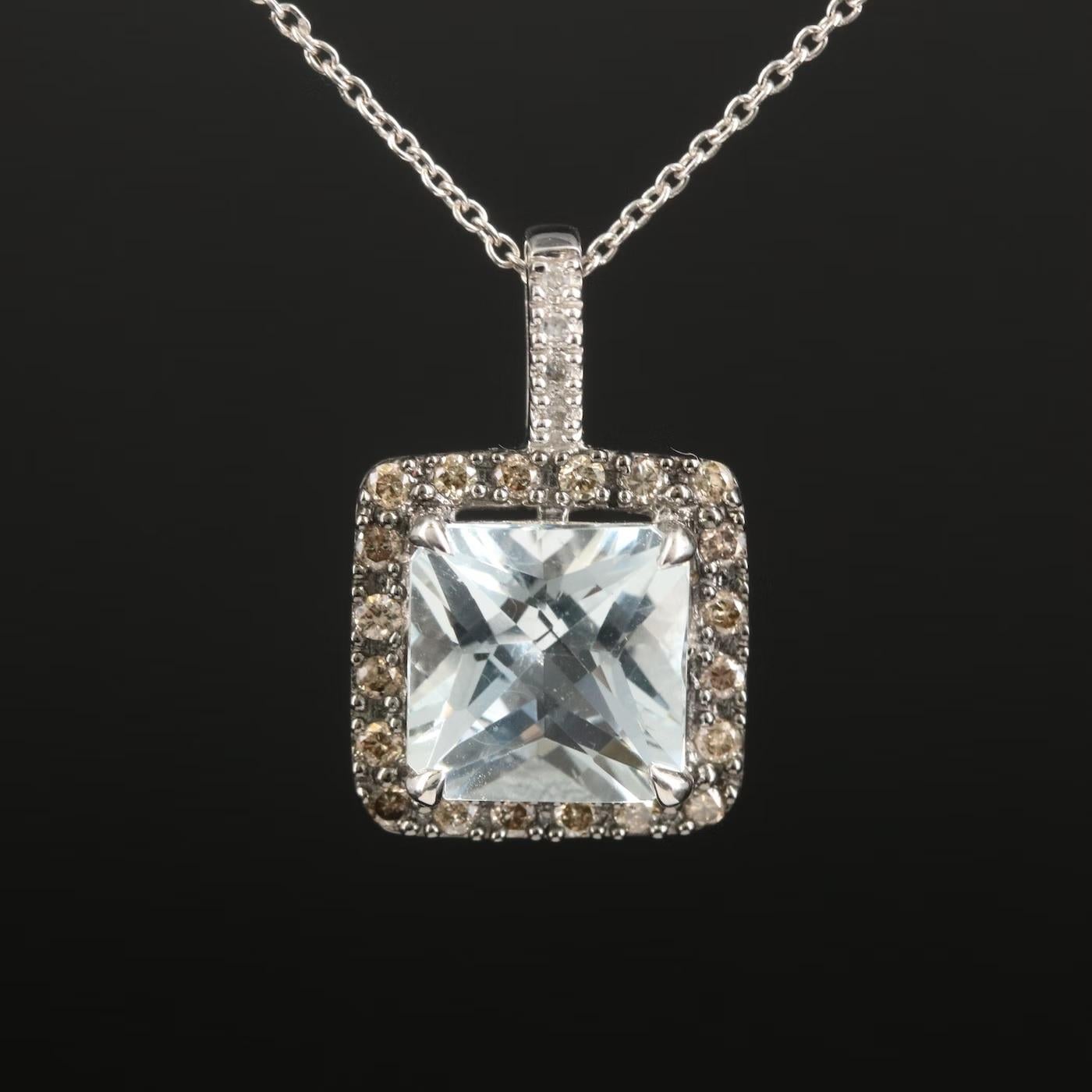 Effy 14K White Gold Aquamarine and Diamond Pendant, 2.52 TCW In New Condition In Rancho Mirage, CA