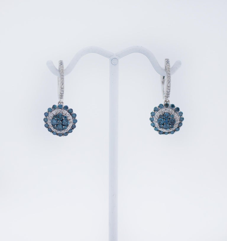 EFFY 14K White Gold Blue and White Diamond Drop Earrings For Sale