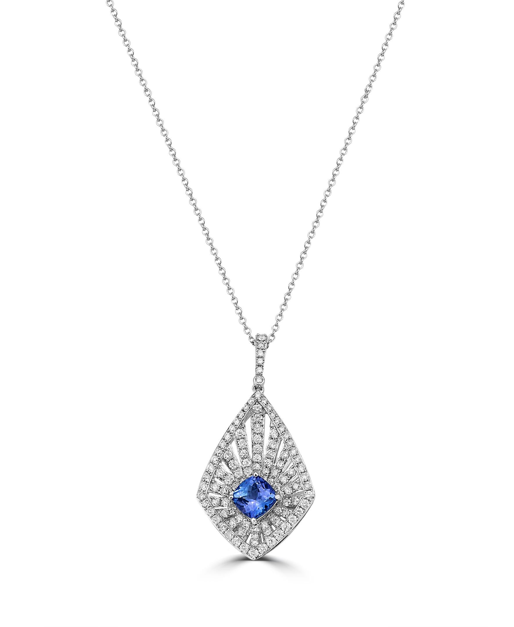 Art Deco Effy 14 Karat White Gold Diamond and Tanzanite Pendant For Sale