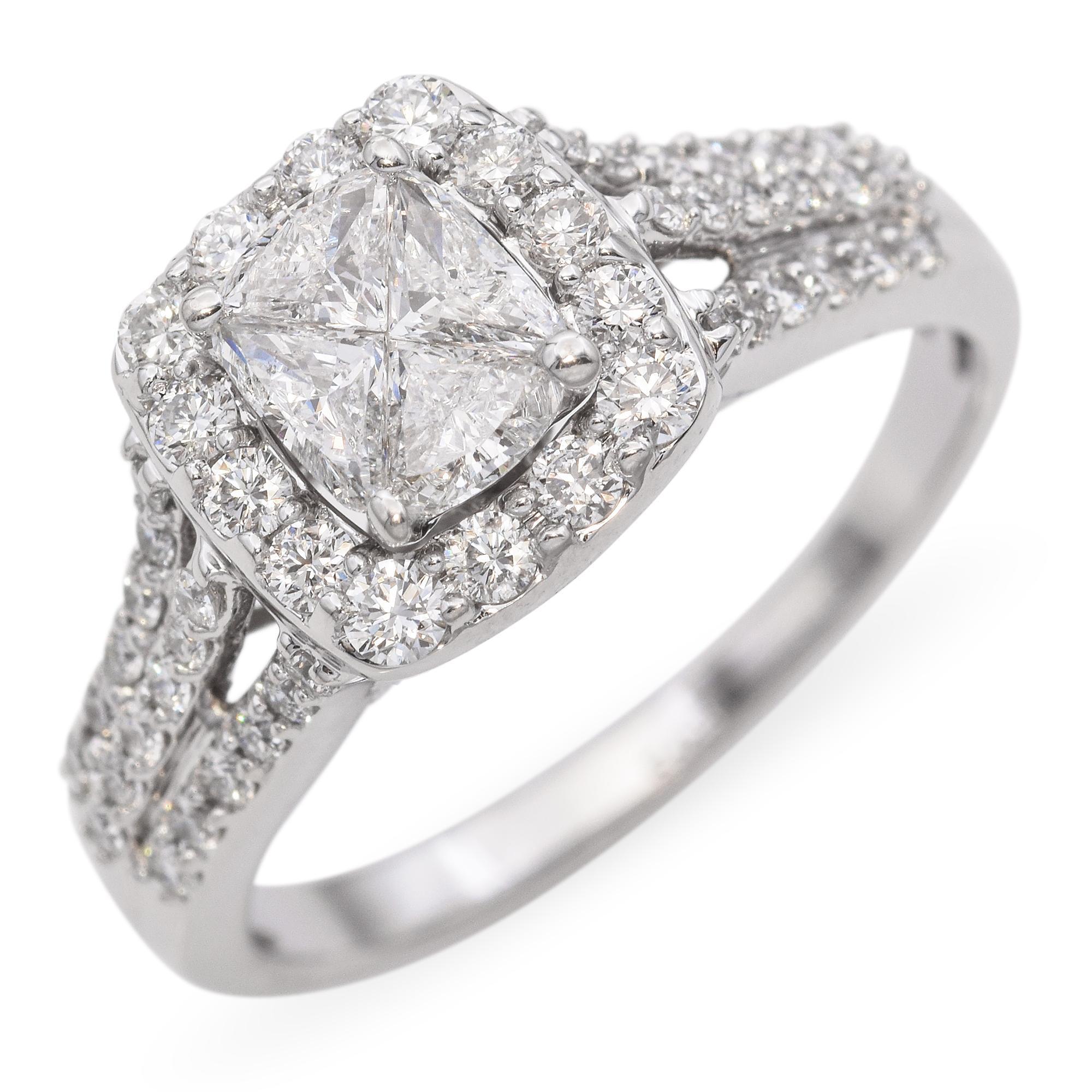 This Effy 14k white gold ring features a dazzling cluster of diamonds, creating a bold and brilliant centerpiece. The white gold setting enhances the sparkle, offering a sleek and modern touch. Designed with elegance and impact in mind, it’s perfect