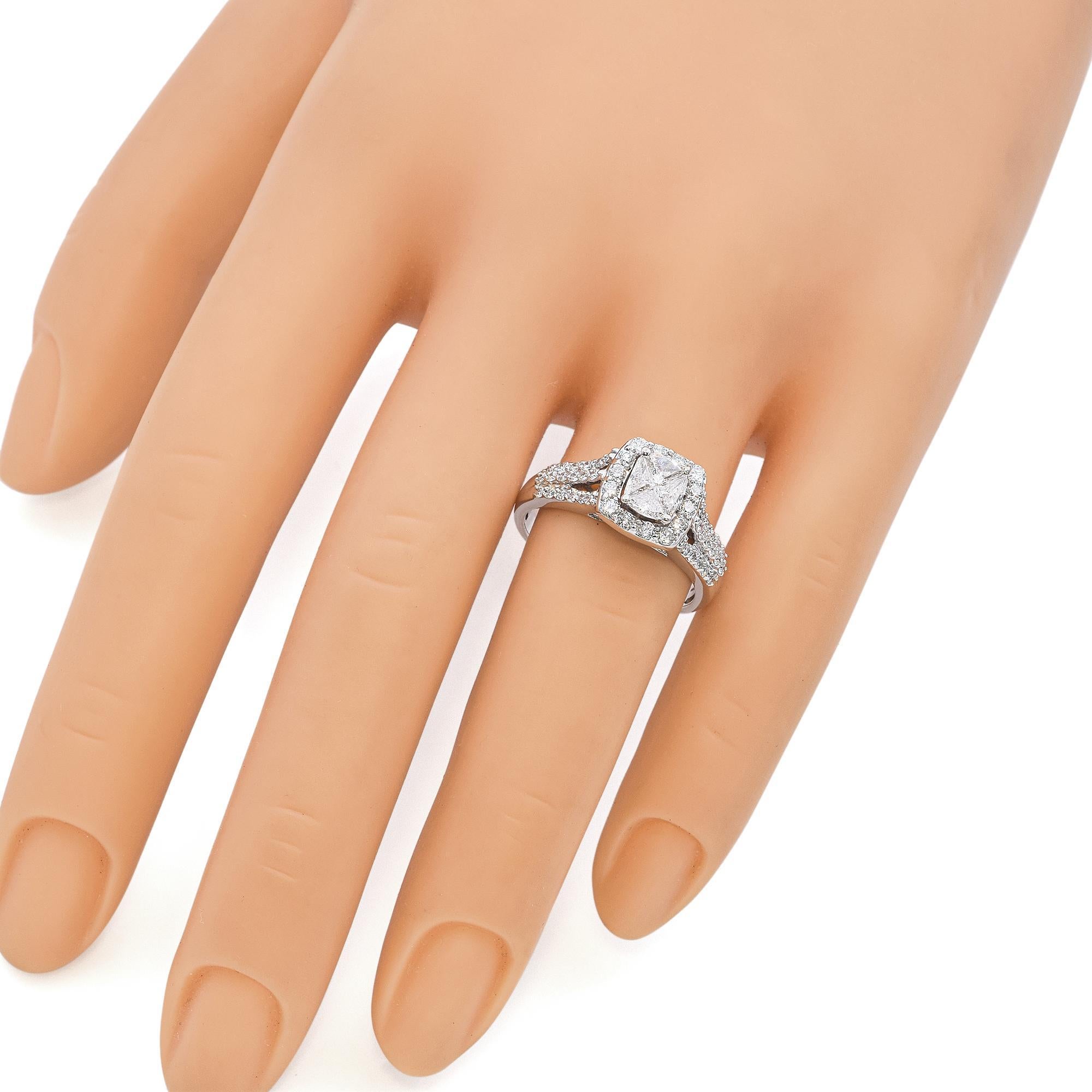 Trillion Cut Effy 14k White Gold Diamond Cluster Ring For Sale