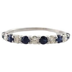 EFFY 14K White Gold Diamond & Natural Blue Sapphire Band Size 7.25-7.5 #18075